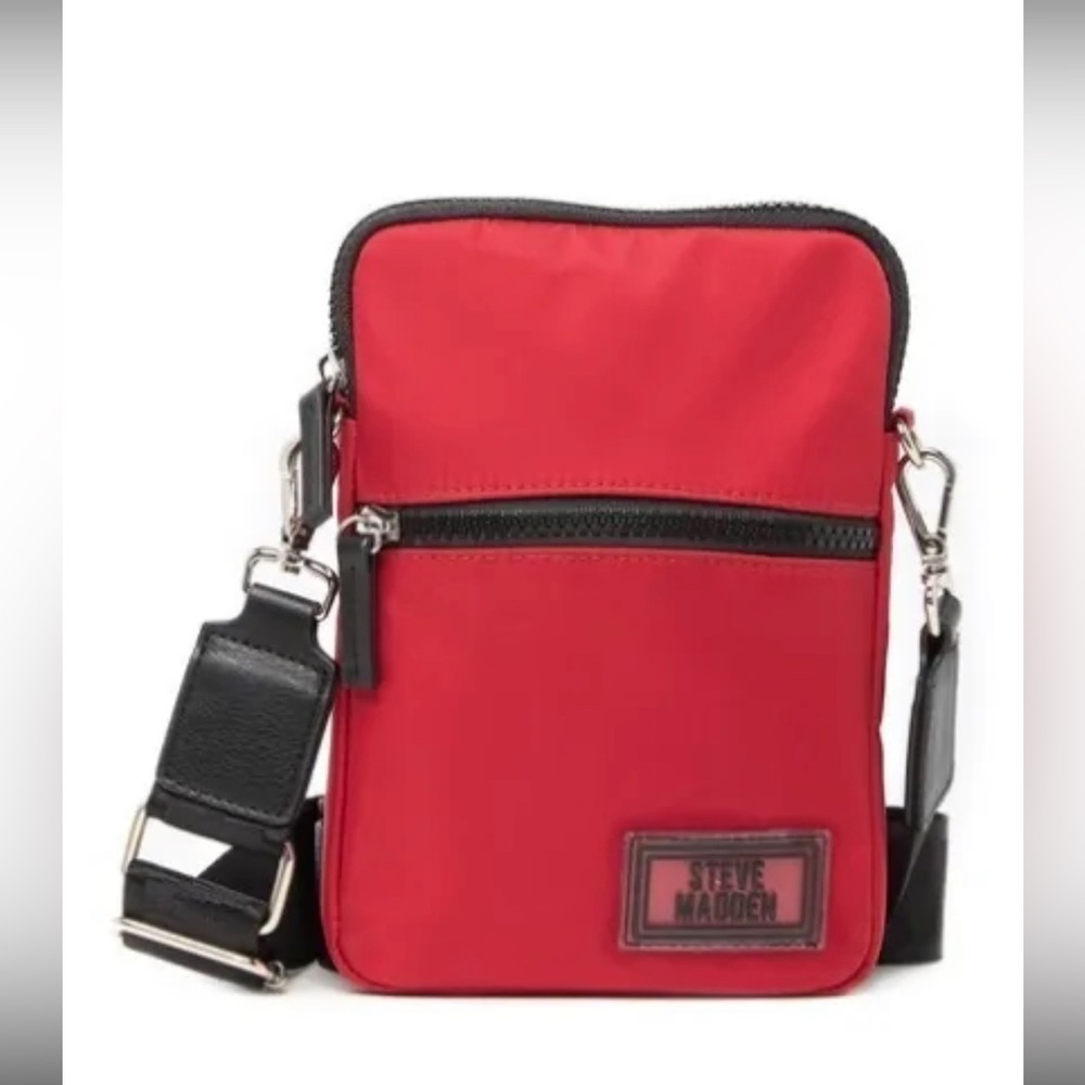 Red Black Nylon Crossbody Bag Adjustable Strap